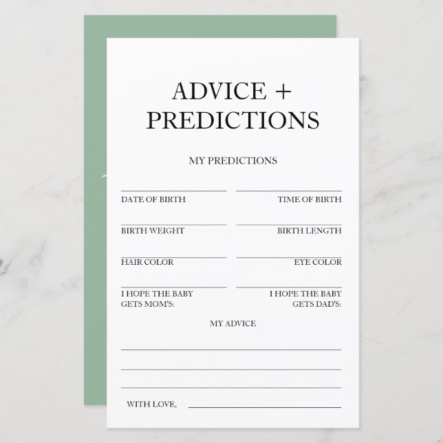 Advice and Predictions Travel Baby Shower Game (Front/Back)