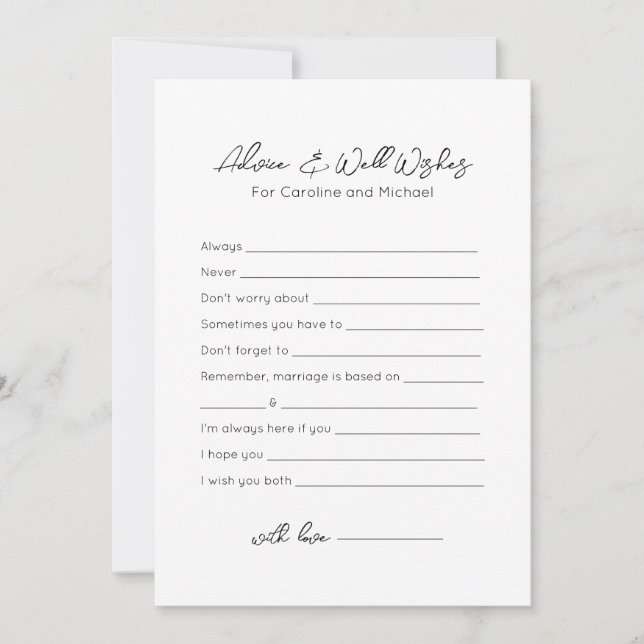 Advice and Well Wishes - Bridal Shower Game Holiday Card (Front)