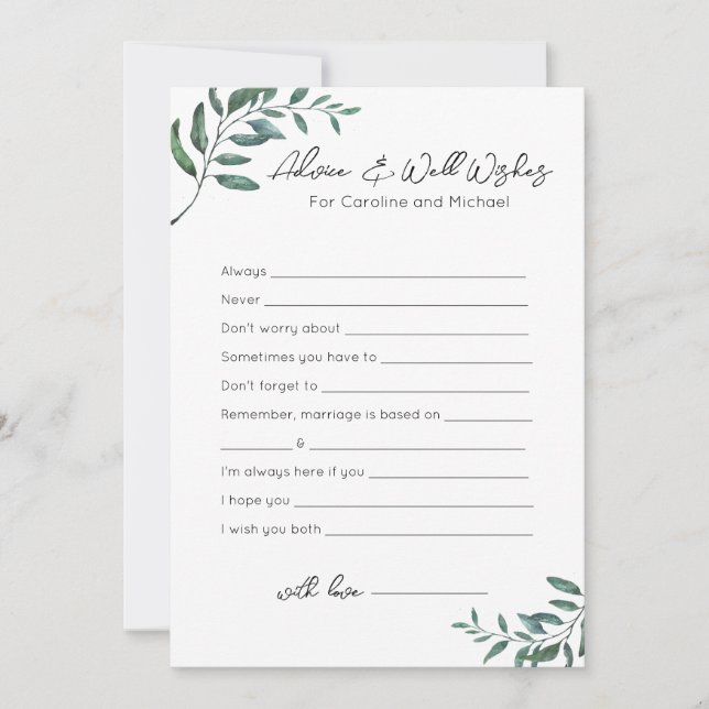 Advice and Well Wishes - Bridal Shower Game Holiday Card (Front)