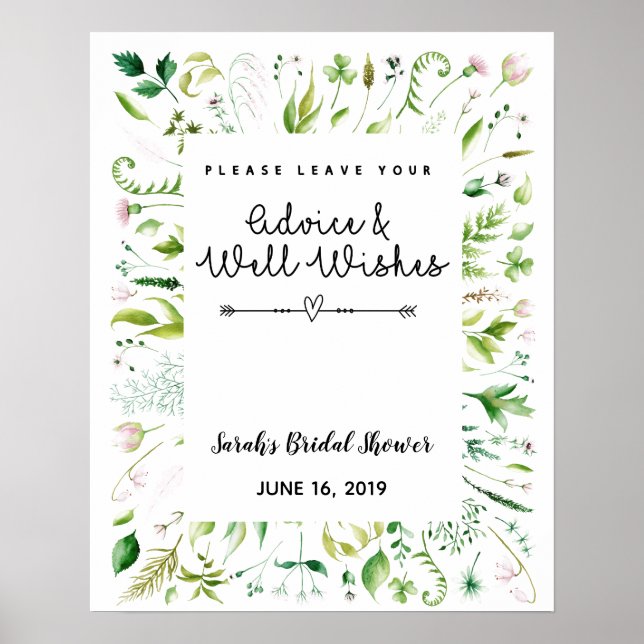 advice and well wishes bridal shower game poster (Front)