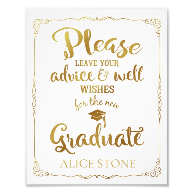 advice and well wishes graduation party sign gold (Front)