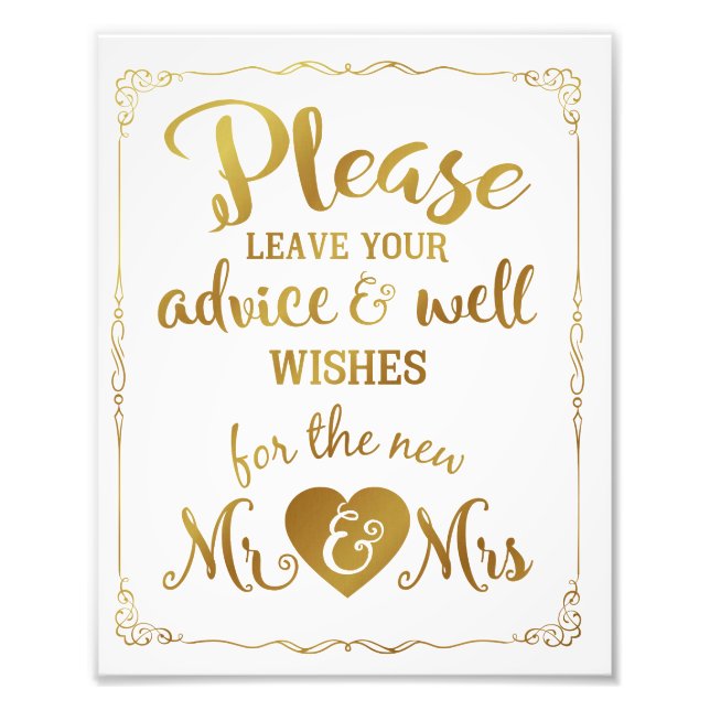 advice and well wishes party wedding sign gold (Front)