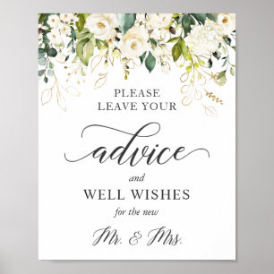 Advice and Well Wishes Sign White Roses Floral