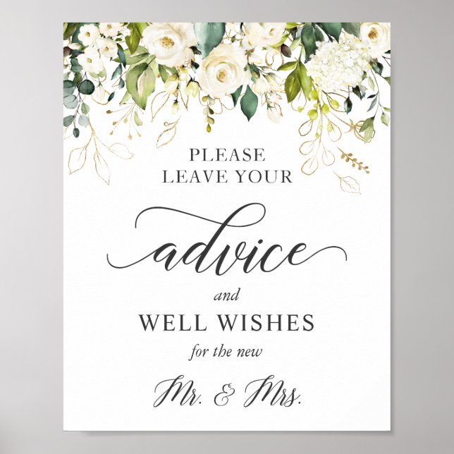 Advice and Well Wishes Sign White Roses Floral (Front)