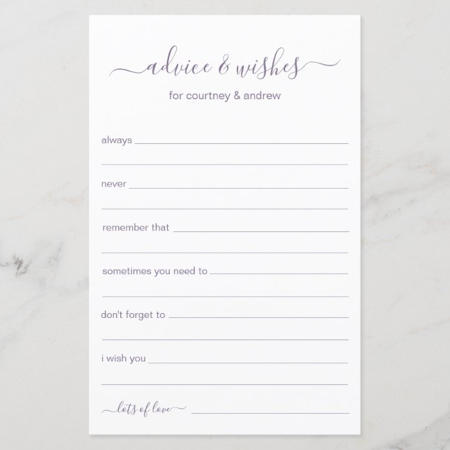 Advice and Wishes (Front)