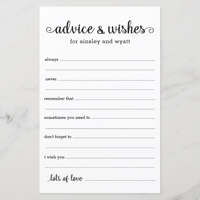Advice and Wishes (Front)