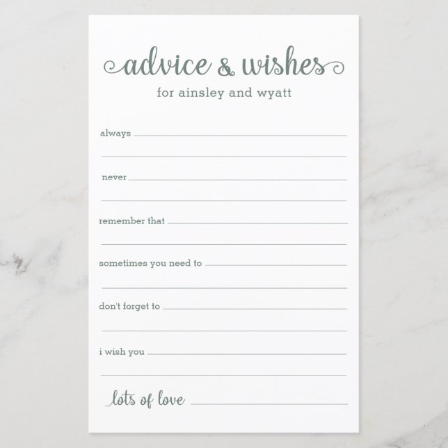 Advice and Wishes (Front)