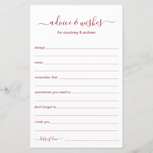 Advice and Wishes (Front)