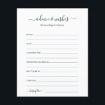 Advice and Wishes<br><div class="desc">These simple, teal and white, modern, minimal, handwritten script Advice & Wishes sheets are perfect to have bridal shower, rehearsal dinner or wedding guests fill out for the happy couple. People will love having the prompts - they make it so easy to leave loving words of advice and well wishes....</div>