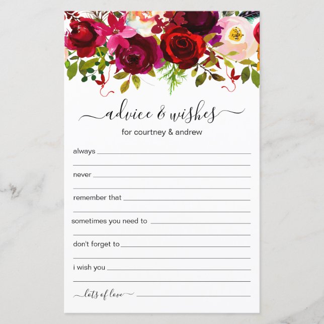Advice and Wishes Burgundy Floral Wedding (Front)
