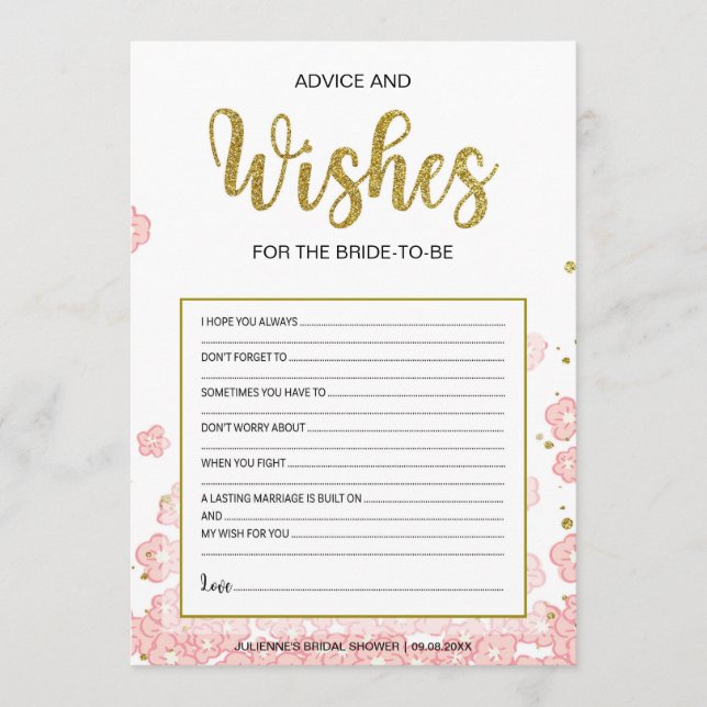 Advice and Wishes Card for Bridal Shower (Front)