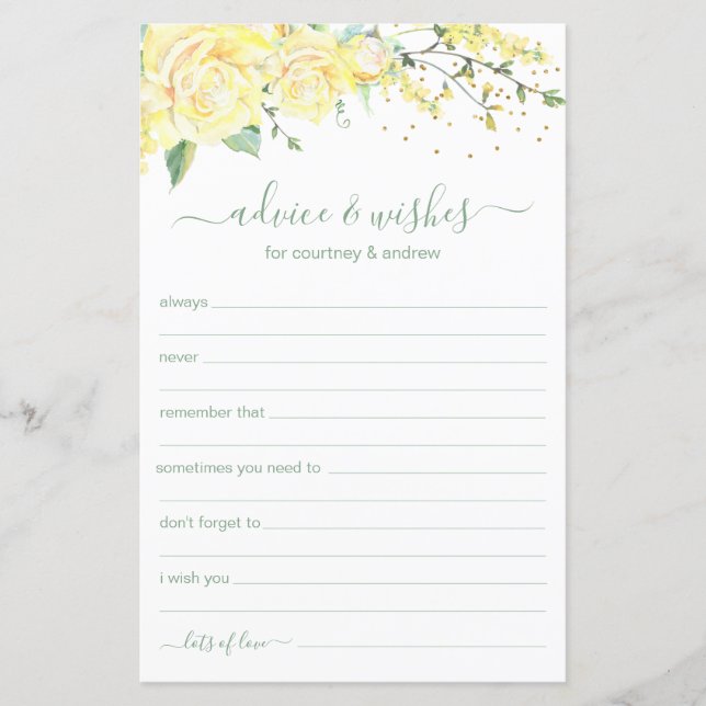 Advice and Wishes Elegant Yellow Floral  (Front)