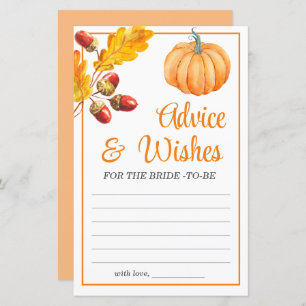 Advice and Wishes Fall Pumpkin Bridal Shower Game