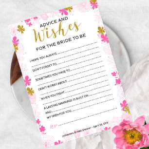 Advice and Wishes for the Bride   Pink Floral Card