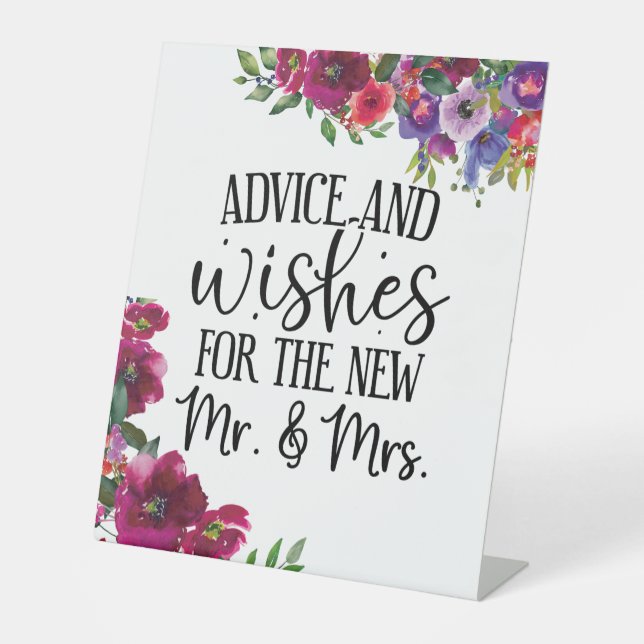 Advice and Wishes for the Mrs and Mrs Wedding Pedestal Sign (Front)