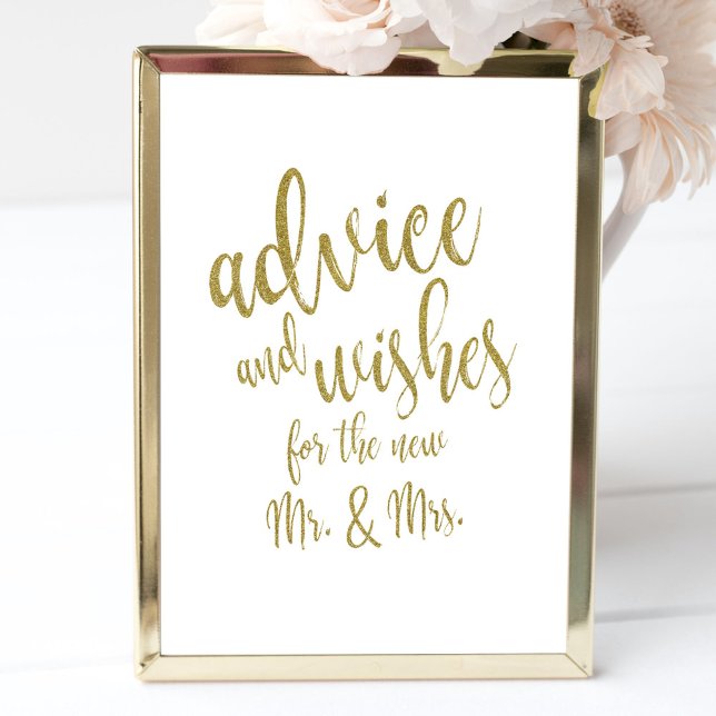 Advice and Wishes Gold Affordable Wedding Sign Invitation (Creator Uploaded)