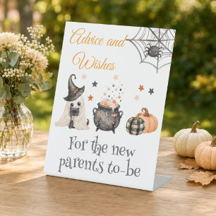 Advice and Wishes New Parents Halloween Reveal Pedestal Sign