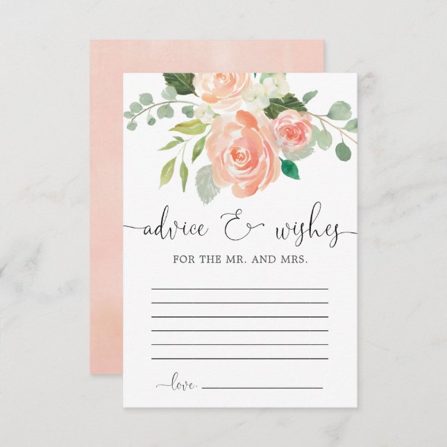 Advice and Wishes peach floral greenery cards (Front/Back)