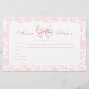 Advice and Wishes Pink Bow Baby Girl Shower Games