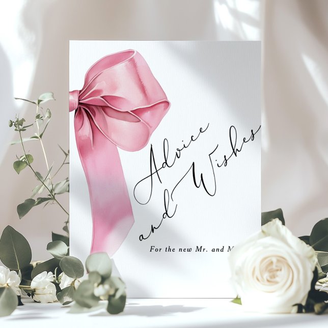 Advice and wishes Pink Bow script Bridal Shower Poster (Creator Uploaded)