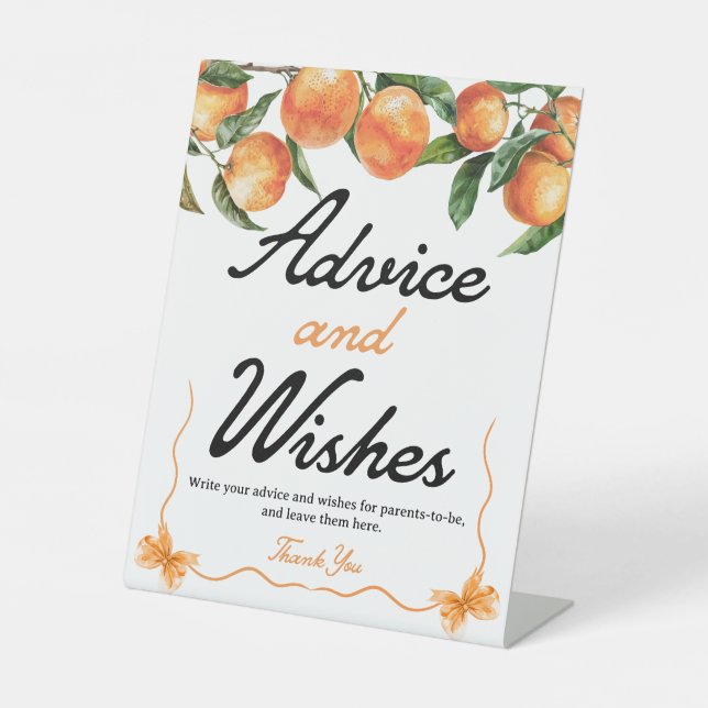 Advice and Wishes Sign | Orange Baby Shower Sign (Front)