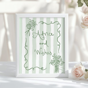 Advice and wishes Whimsical Sagge green Bridal Poster