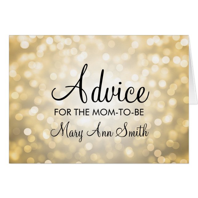 Advice Card Baby Shower Gold Glitter Lights (Front Horizontal)