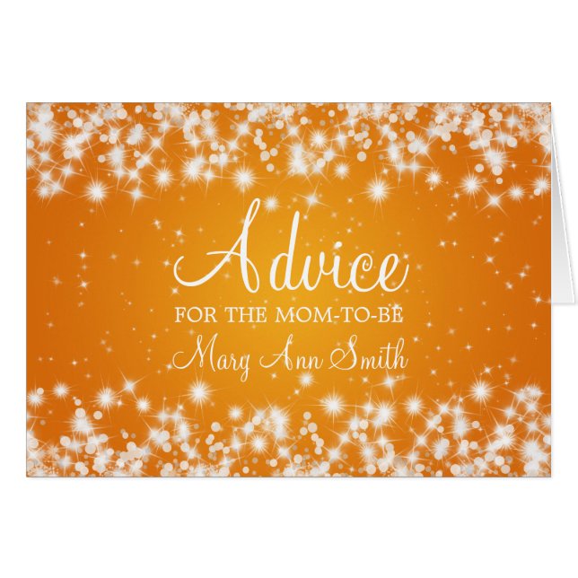 Advice Card Baby Shower Winter Sparkle Orange (Front Horizontal)