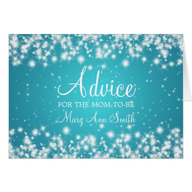 Advice Card Baby Shower Winter Sparkle Turquoise (Front Horizontal)