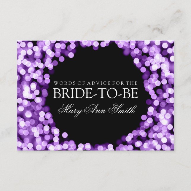 Advice Card Bridal Shower Purple Sparkly Lights (Front)