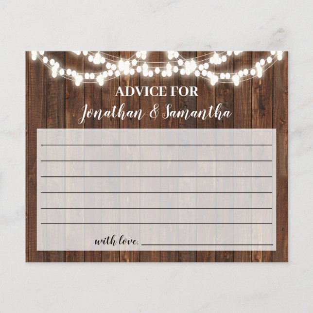 Advice for Couple Bridal Shower Rustic Card (Front)
