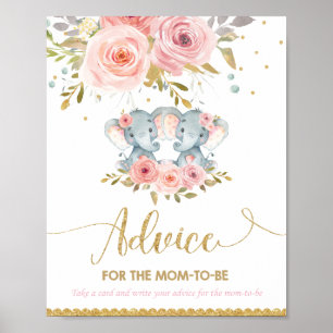 Advice for Mum to Be Elephant Twins Baby Shower Poster