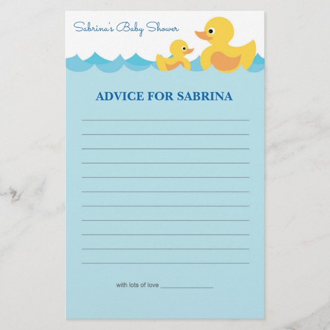 Advice for Mum To Be Rubber Duck Baby Shower Game (Front)