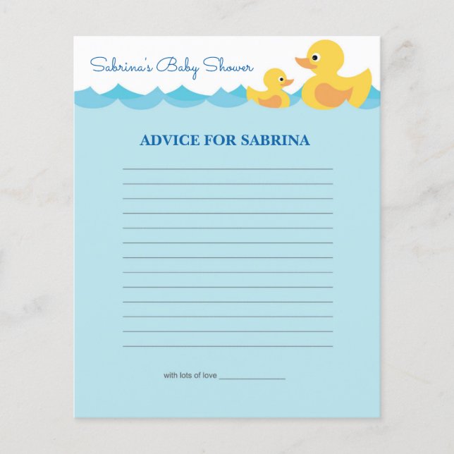 Advice for Mum To Be Rubber Duck Baby Shower Game (Front)