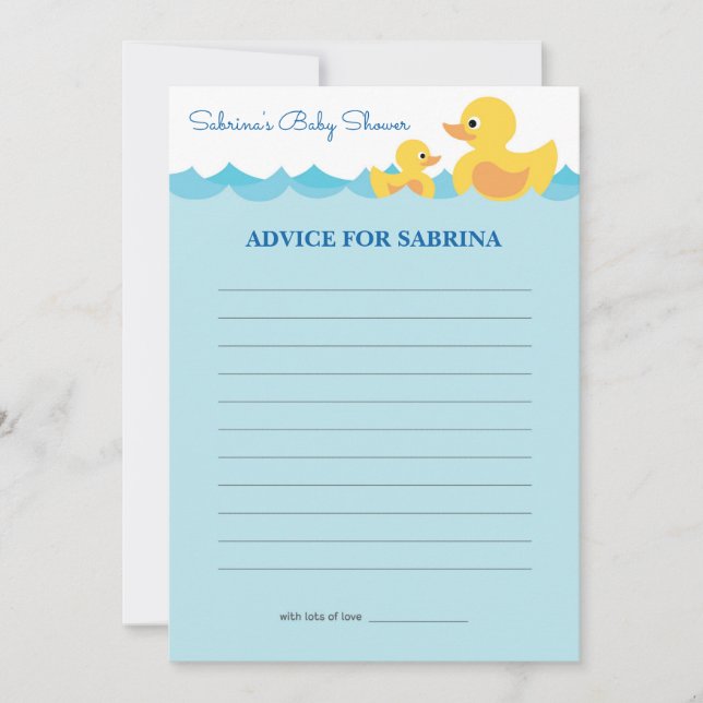 Advice for Mum To Be Rubber Duck Baby Shower Game Invitation (Front)