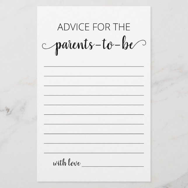 Advice for parents to be Baby Shower party game (Front)