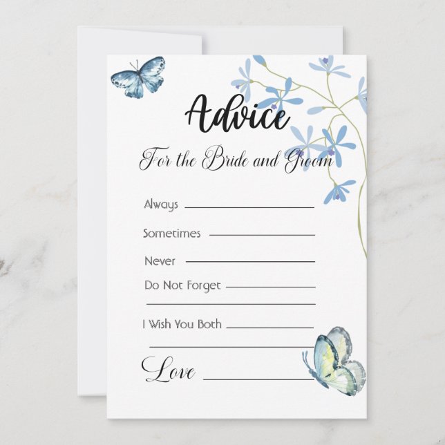 Advice For The Bride and Groom Blue Butterflies Invitation (Front)