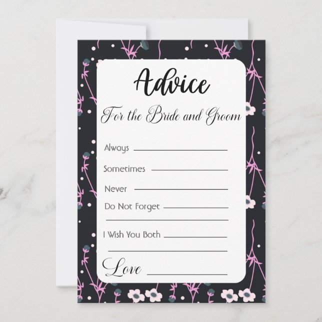 Advice For The Bride and Groom Dark Floral Invitation (Front)