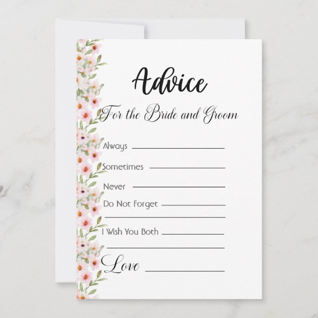 Advice For The Bride and Groom Pink Flowers Invitation (Front)