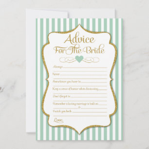 Advice For The Bride Mint Green Gold Bridal Shower Card