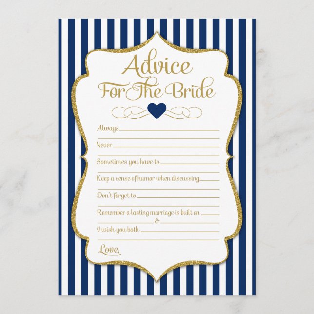 Advice For The Bride Navy Blue Gold Bridal Shower (Front)