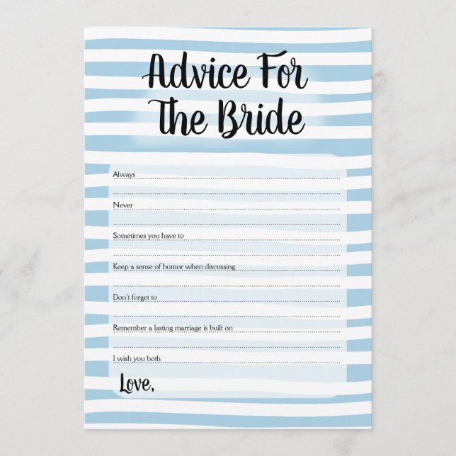 Advice For The Bride Shower Game Blue White Card (Front)
