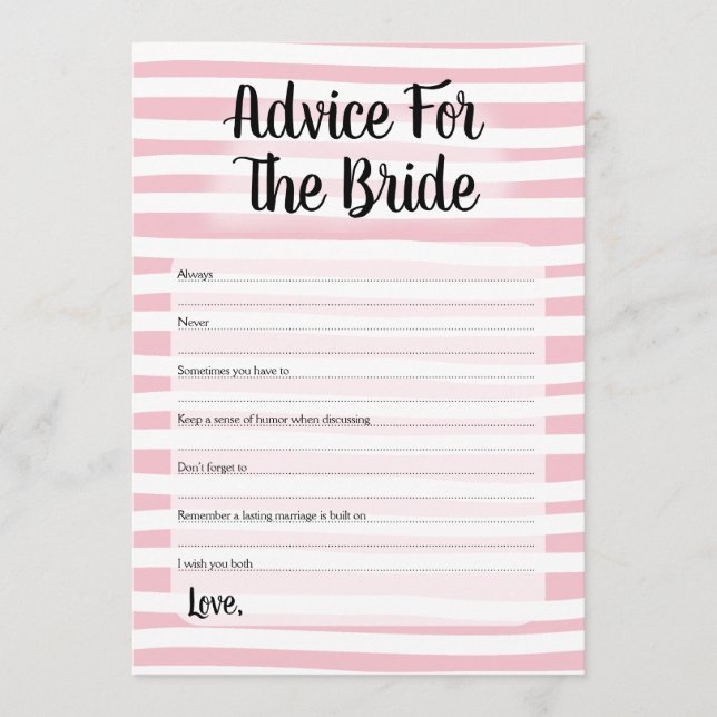Advice For The Bride Shower Game Pink White (Front)