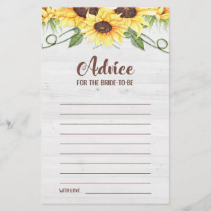 Advice for the Bride to Be Sunflower Shower Card