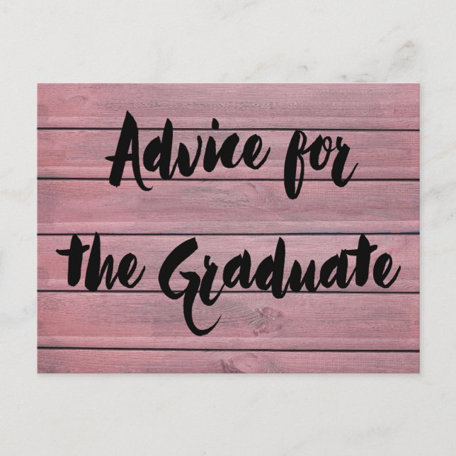 Advice For The Graduate Modern Rustic Wood Pink Postcard (Front)