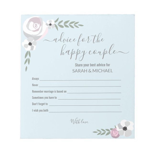 Advice for the happy couple flower bridal shower notepad (Front)