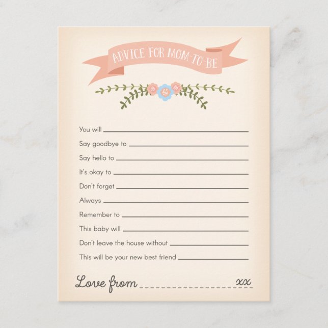 Advice for the Mummy-to-be Baby Shower Game Card (Front)