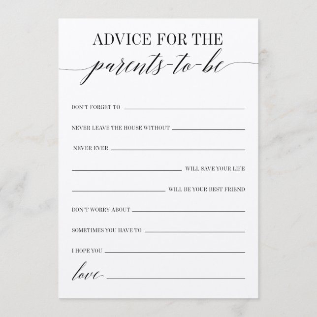 Advice For The Parents-To-Be Baby Shower Game Program (Front)