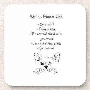 Advice from Winking Cat Fun Animal Humour Coaster