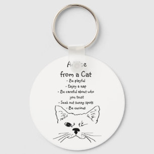 Advice from Winking Cat Fun Animal Humour Key Ring